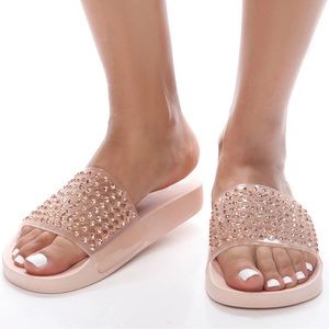 The Finest Rhinestone Flat Sandals Nude - 7 - Brand New Original Box Never Worn